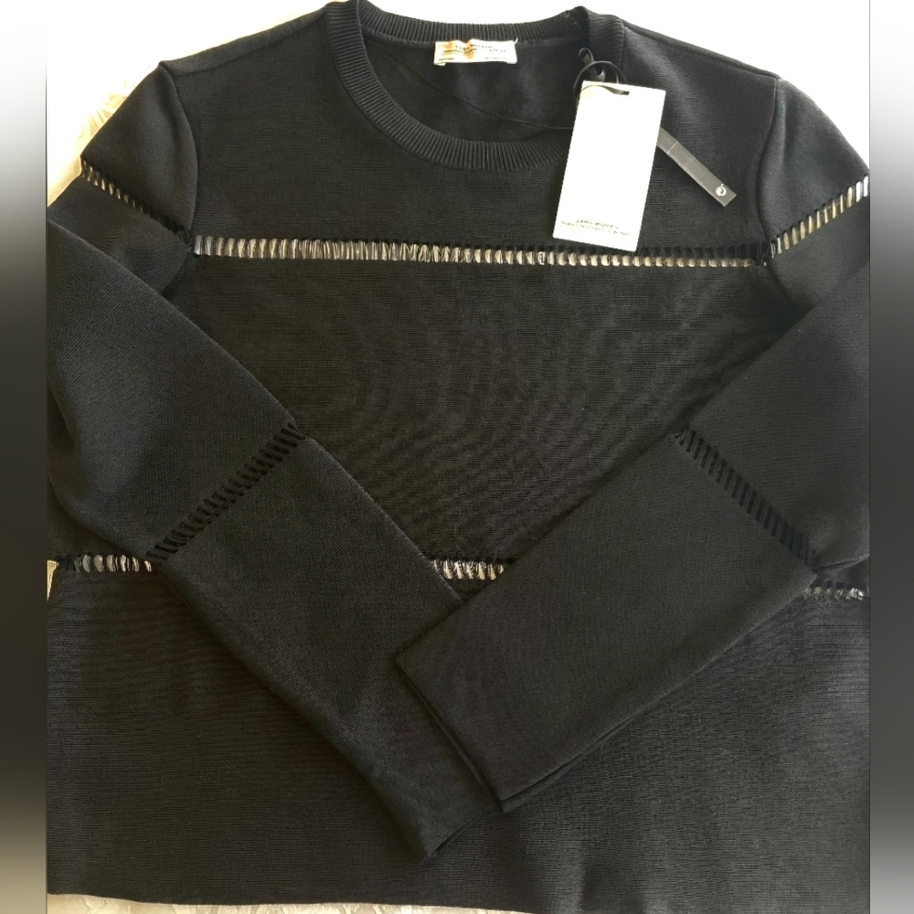 NEW! ZARA Women's Ladder Stitch Black Knit Top Sz M